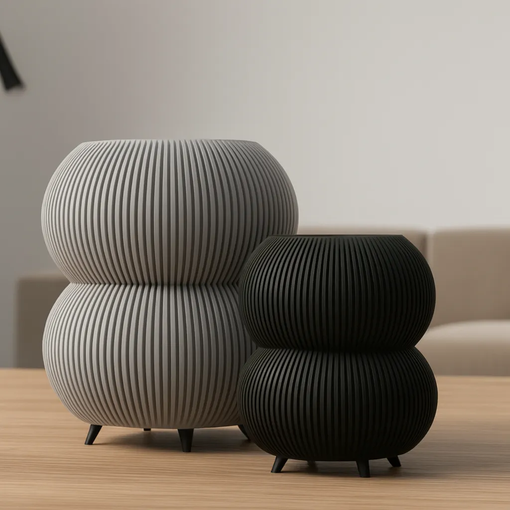 Modern Round Ribbed Planter (Black & Grey)